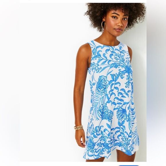Lilly Pulitzer Eliza Sleeveless Blue and White Print Short Dress NWOT - Picture 1 of 11